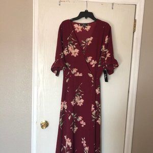 NWT Lulu Burgundy Floral Print Wrap Dress XL